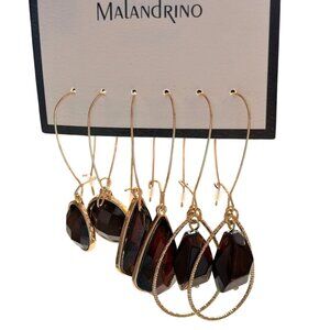 Catherine Malandrino Drop Earrings With Gold Tones-Dark Brown Gemstones-New